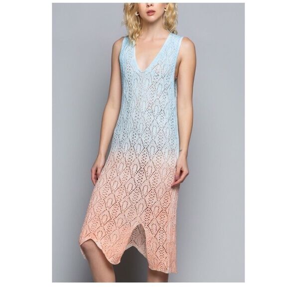 OMBRE hand dip tie-dye sleeveless midi Dress - Picture 8 of 16